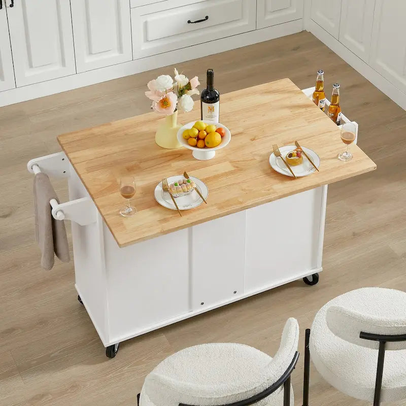 Rolling Kitchen Island with Drop-Leaf Countertop