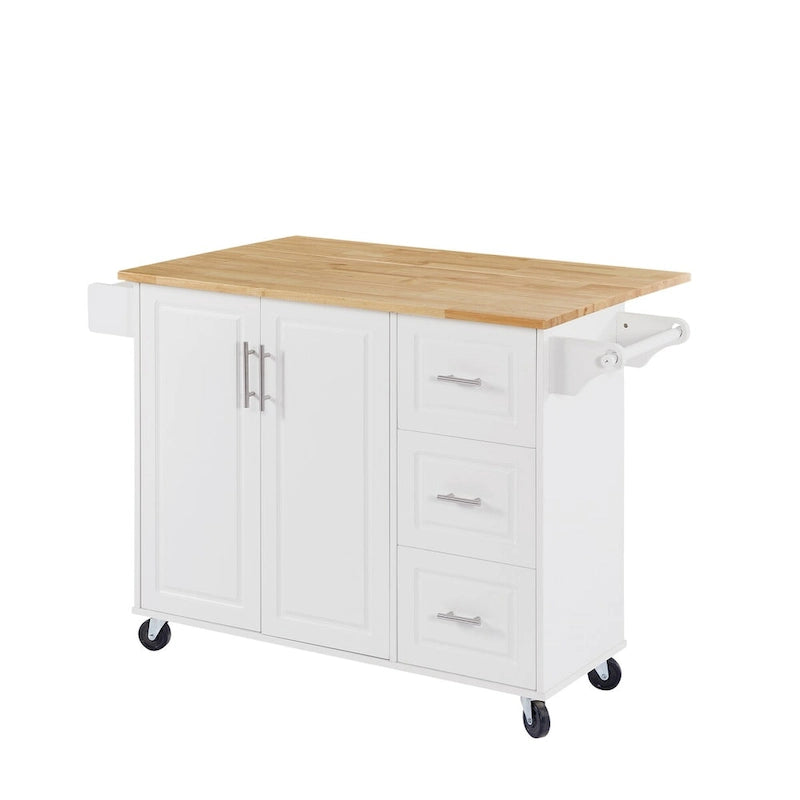 Rolling Kitchen Island with Drop-Leaf Countertop
