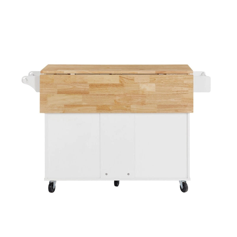 Rolling Kitchen Island with Drop-Leaf Countertop