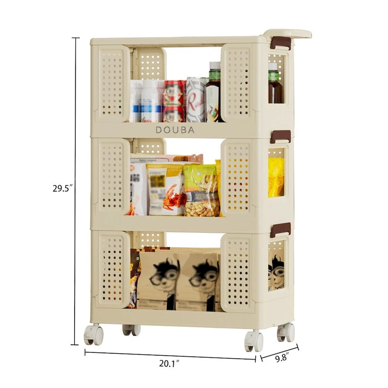 3-Tier Rolling Storage Cart with Locking Wheels