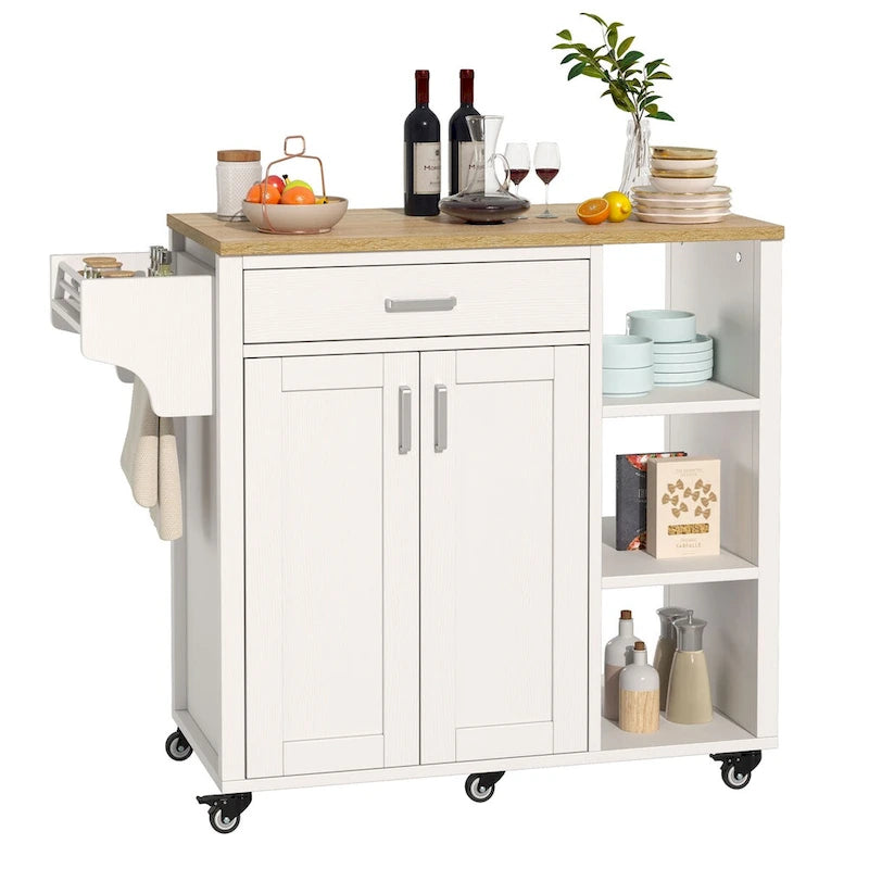 Rolling Kitchen Island Cart with Drawer and Storage Shelves