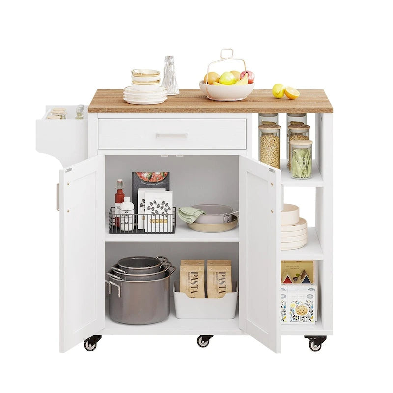 Rolling Kitchen Island Cart with Drawer and Storage Shelves