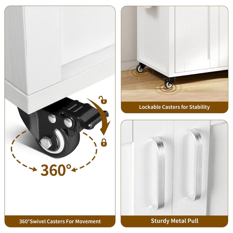 Rolling Kitchen Island Cart with Drawer and Storage Shelves