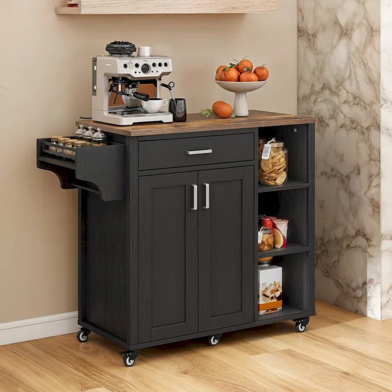 Rolling Kitchen Island Cart with Drawer and Storage Shelves