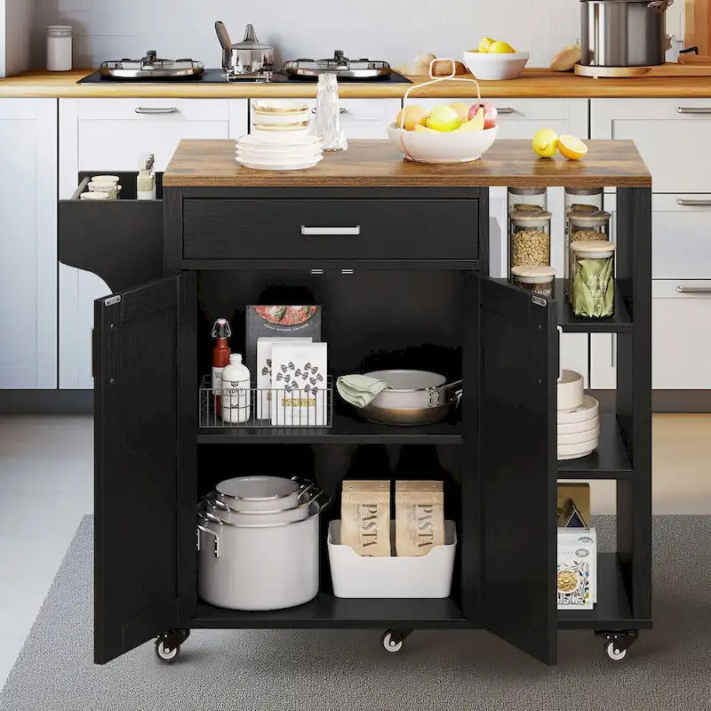 Rolling Kitchen Island Cart with Drawer and Storage Shelves