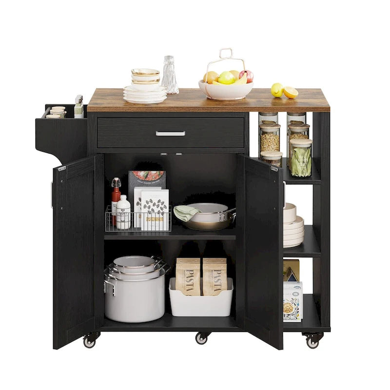 Rolling Kitchen Island Cart with Drawer and Storage Shelves